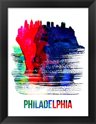 Framed Philadelphia Skyline Brush Stroke Watercolor Print