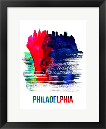 Framed Philadelphia Skyline Brush Stroke Watercolor Print