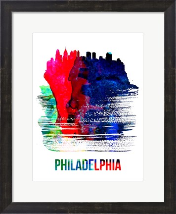 Framed Philadelphia Skyline Brush Stroke Watercolor Print