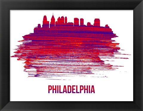 Framed Philadelphia Skyline Brush Stroke Red Print