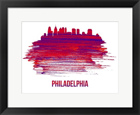 Framed Philadelphia Skyline Brush Stroke Red Print