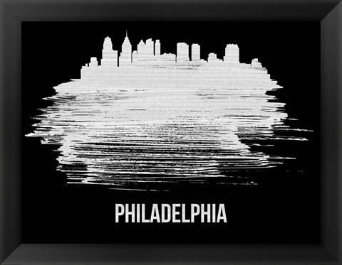 Framed Philadelphia Skyline Brush Stroke White Print