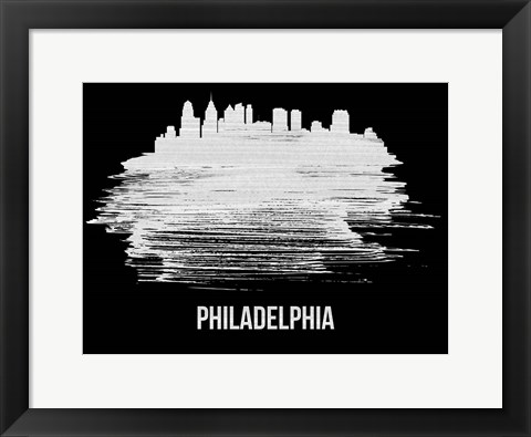 Framed Philadelphia Skyline Brush Stroke White Print