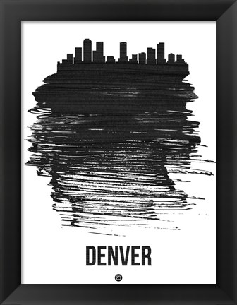 Framed Denver Skyline Brush Stroke Black Print