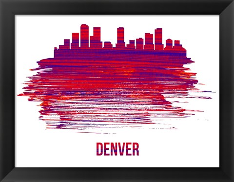 Framed Denver Skyline Brush Stroke Red Print