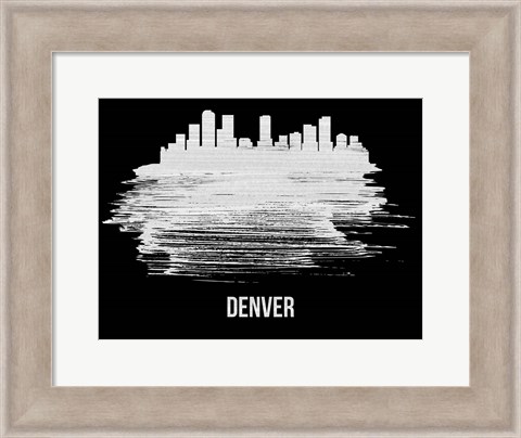 Framed Denver Skyline Brush Stroke White Print