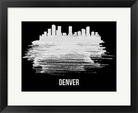 Framed Denver Skyline Brush Stroke White Print