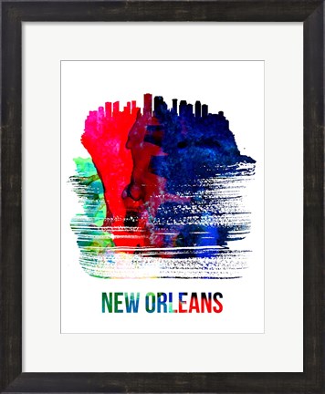 Framed New Orleans Skyline Brush Stroke Watercolor Print