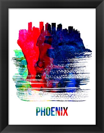 Framed Phoenix Skyline Brush Stroke Watercolor Print