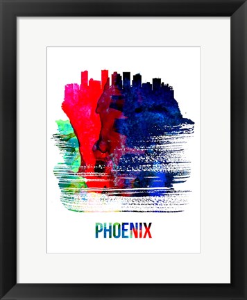 Framed Phoenix Skyline Brush Stroke Watercolor Print
