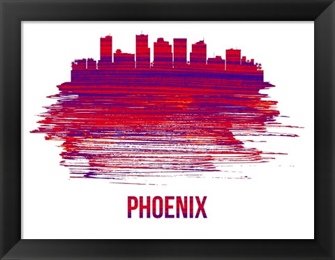 Framed Phoenix Skyline Brush Stroke Red Print