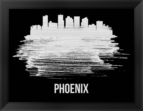 Framed Phoenix Skyline Brush Stroke White Print