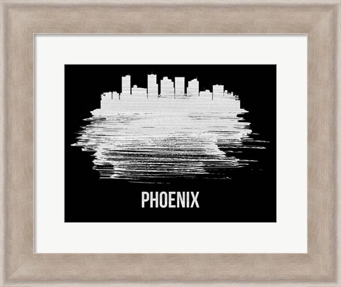 Framed Phoenix Skyline Brush Stroke White Print