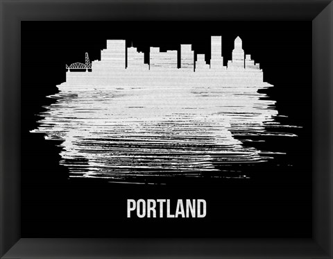 Framed Portland Skyline Brush Stroke White Print