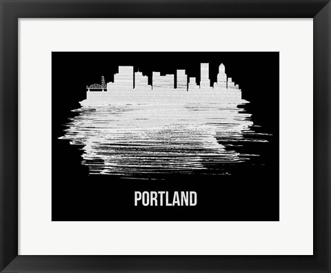 Framed Portland Skyline Brush Stroke White Print