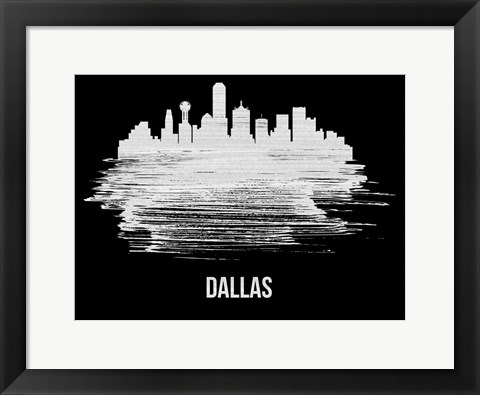 Framed Dallas Skyline Brush Stroke White Print