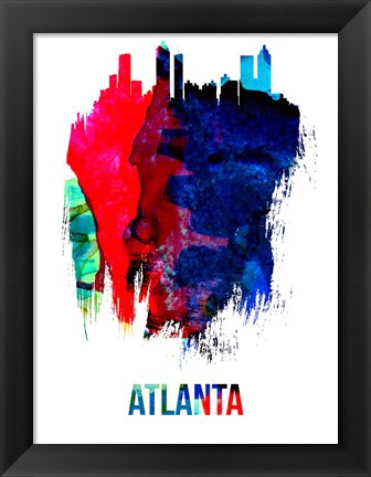 Framed Atlanta Skyline Brush Stroke Watercolor Print