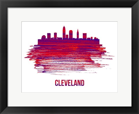 Framed Cleveland Skyline Brush Stroke Red Print