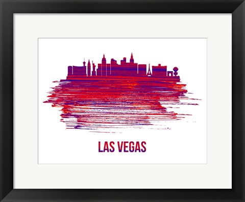 Framed Las Vegas Skyline Brush Stroke Red Print