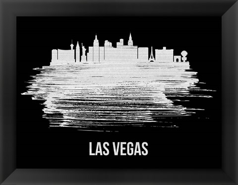 Framed Las Vegas Skyline Brush Stroke White Print