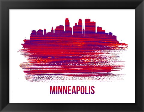 Framed Minneapolis Skyline Brush Stroke Red Print