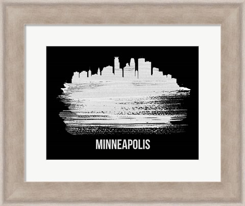 Framed Minneapolis Skyline Brush Stroke White Print