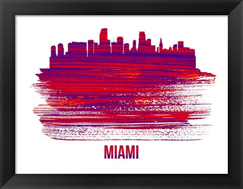 Framed Miami Skyline Brush Stroke Red Print