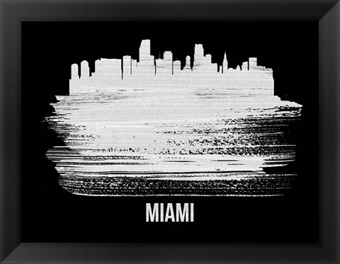 Framed Miami Skyline Brush Stroke White Print