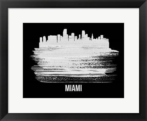 Framed Miami Skyline Brush Stroke White Print