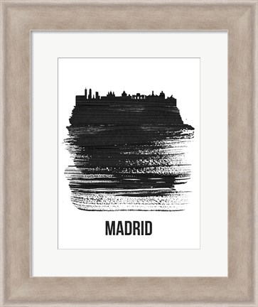 Framed Madrid Skyline Brush Stroke Black Print