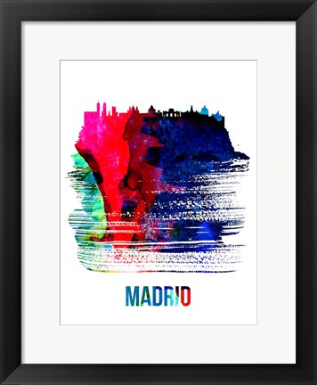 Framed Madrid Skyline Brush Stroke Watercolor Print