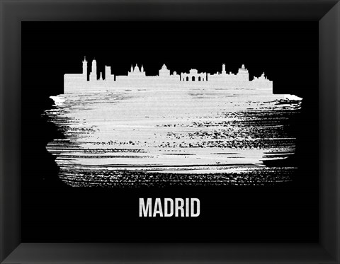 Framed Madrid Skyline Brush Stroke White Print