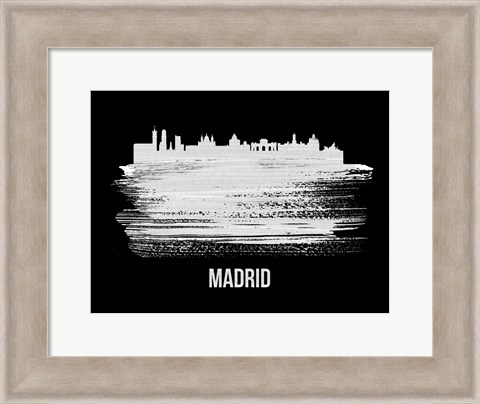 Framed Madrid Skyline Brush Stroke White Print