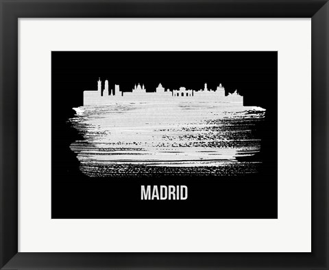 Framed Madrid Skyline Brush Stroke White Print