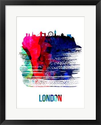 Framed London Skyline Brush Stroke Watercolor Print