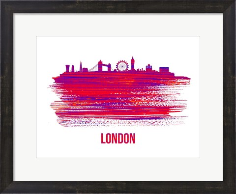 Framed London Skyline Brush Stroke Red Print