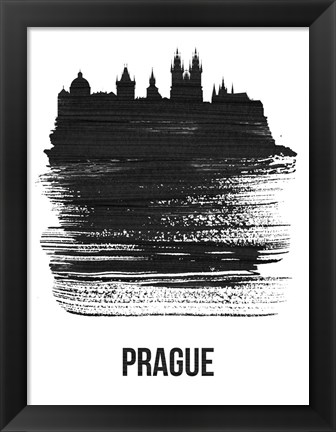 Framed Prague Skyline Brush Stroke Black Print