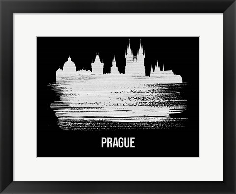 Framed Prague Skyline Brush Stroke White Print