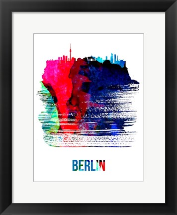 Framed Berlin Skyline Brush Stroke Watercolor Print