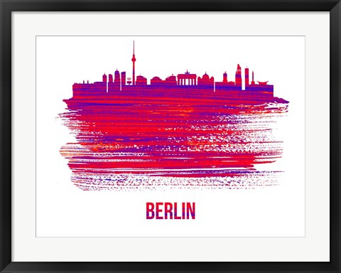 Framed Berlin Skyline Brush Stroke Red Print