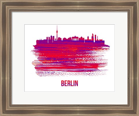 Framed Berlin Skyline Brush Stroke Red Print