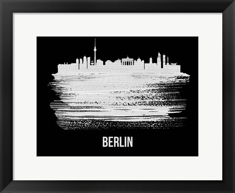 Framed Berlin  Skyline Brush Stroke White Print