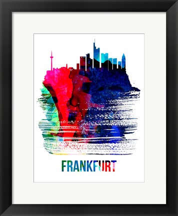 Framed Frankfurt Skyline Brush Stroke Watercolor Print