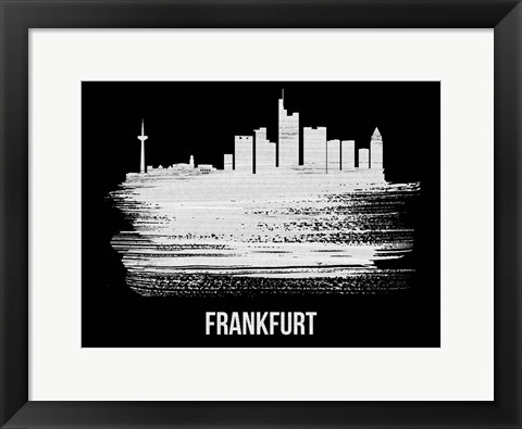 Framed Frankfurt Skyline Brush Stroke White Print