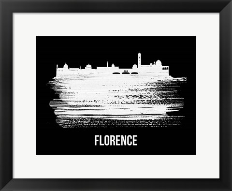 Framed Florence Skyline Brush Stroke White Print