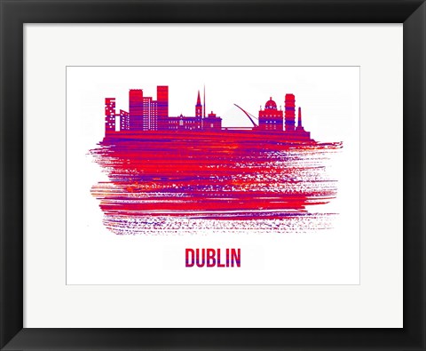 Framed Dublin Skyline Brush Stroke Red Print