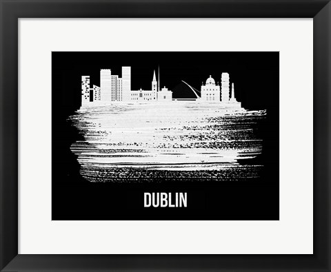 Framed Dublin Skyline Brush Stroke White Print