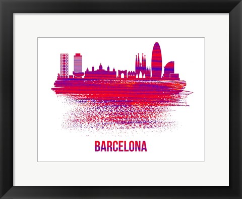 Framed Barcelona Skyline Brush Stroke Red Print