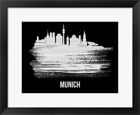 Framed Munich Skyline Brush Stroke White Print