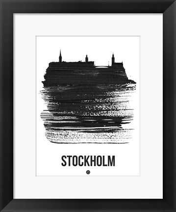 Framed Stockholm Skyline Brush Stroke Black Print